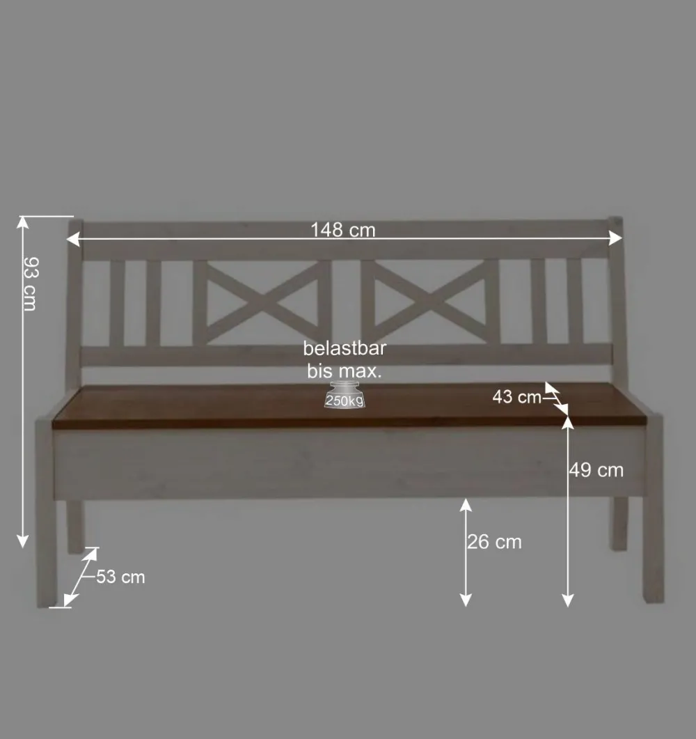 Wohnen Massivholz Sitzbank Barlad in Weiß Braun