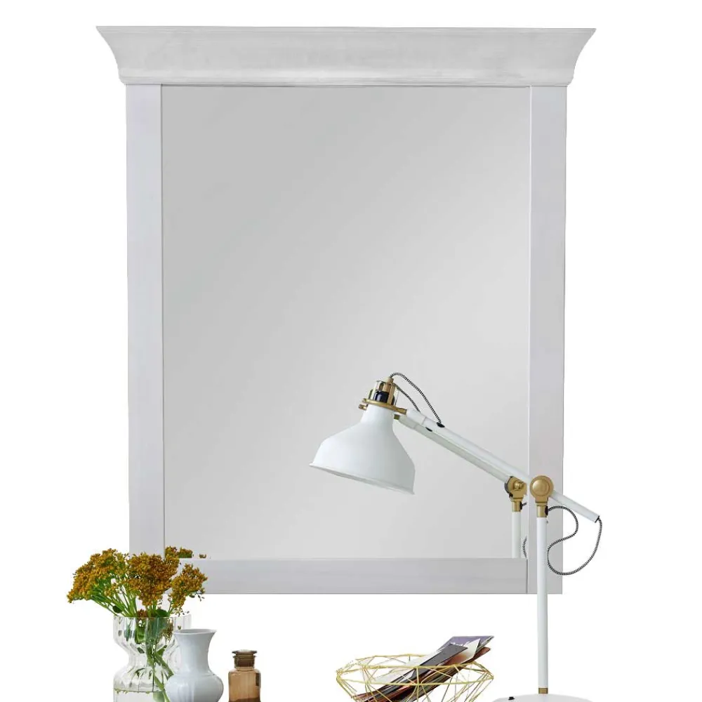 Wohnen Massivholz Spiegel Satumare in Weiß