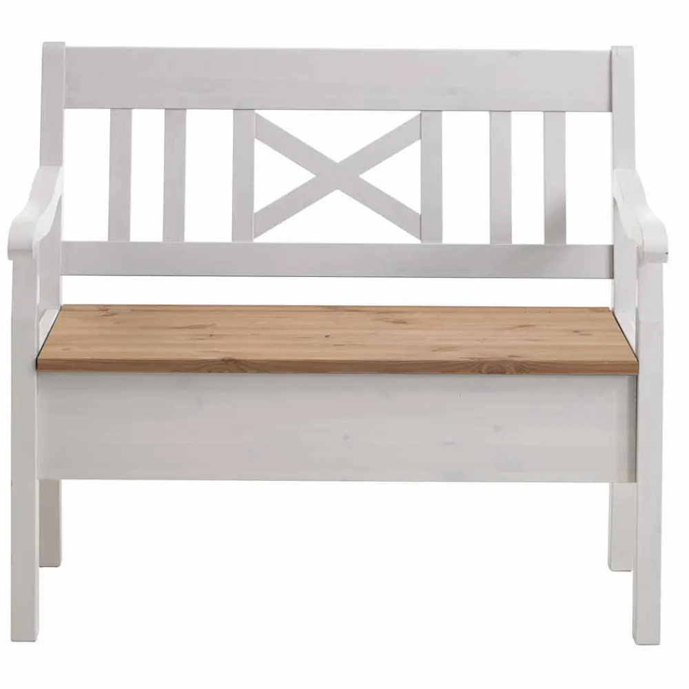 Wohnen Schuhschränke|Küchenbänke*Massivholz Truhenbank Lugon aus Kiefer Weiß Braun