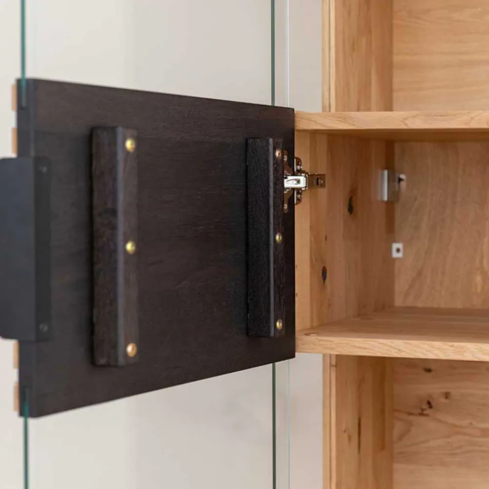 Wohnen Esszimmerschränke|Highboards*Massivholz Vitrine in Eiche mit Schwarz - Eribella