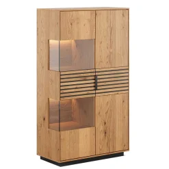 Wohnen Esszimmerschränke|Highboards*Massivholz Vitrine in Eiche mit Schwarz - Eribella