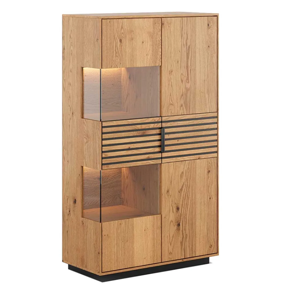 Wohnen Esszimmerschränke|Highboards*Massivholz Vitrine in Eiche mit Schwarz - Eribella