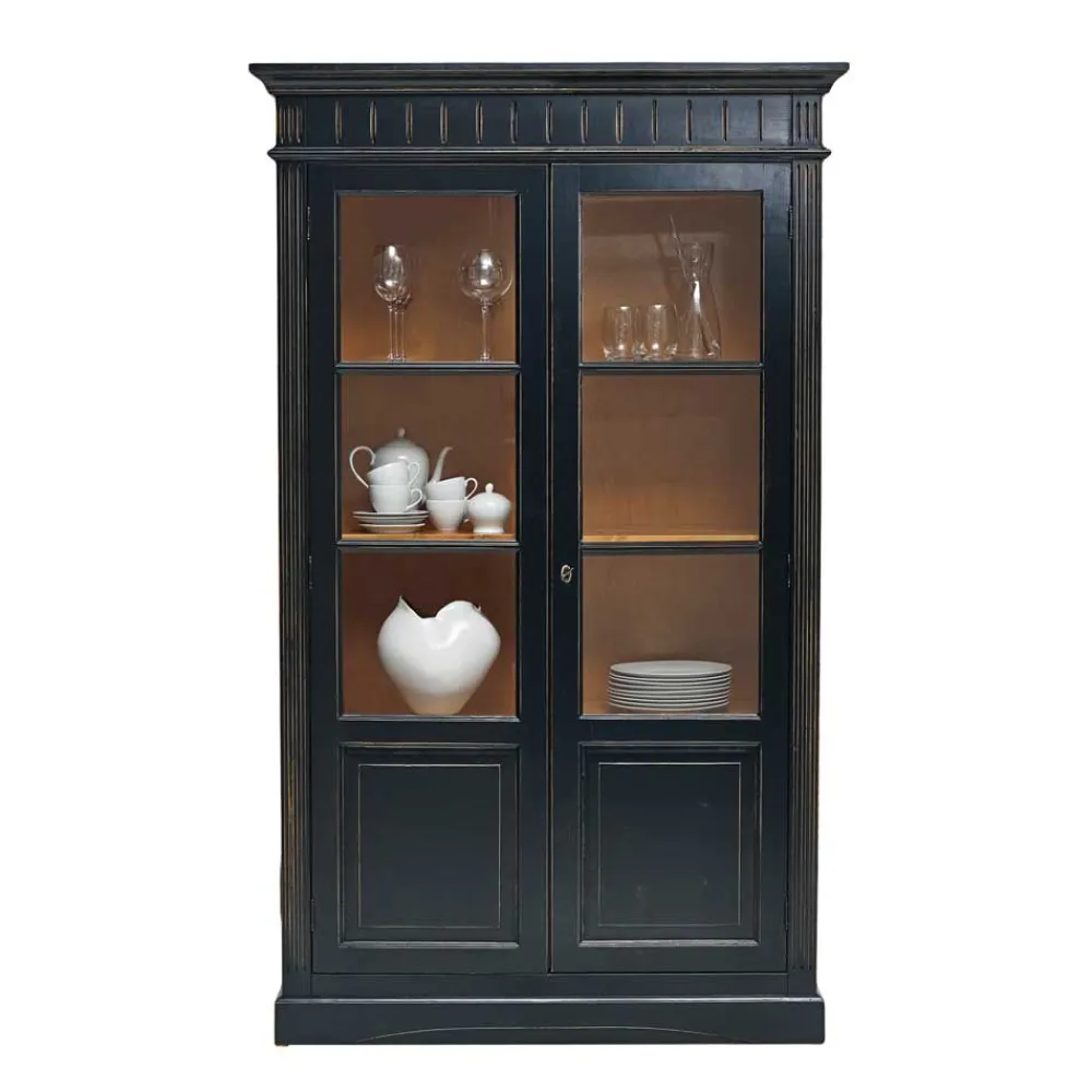 Wohnen Massivholz Vitrine Zanyorita in Schwarz