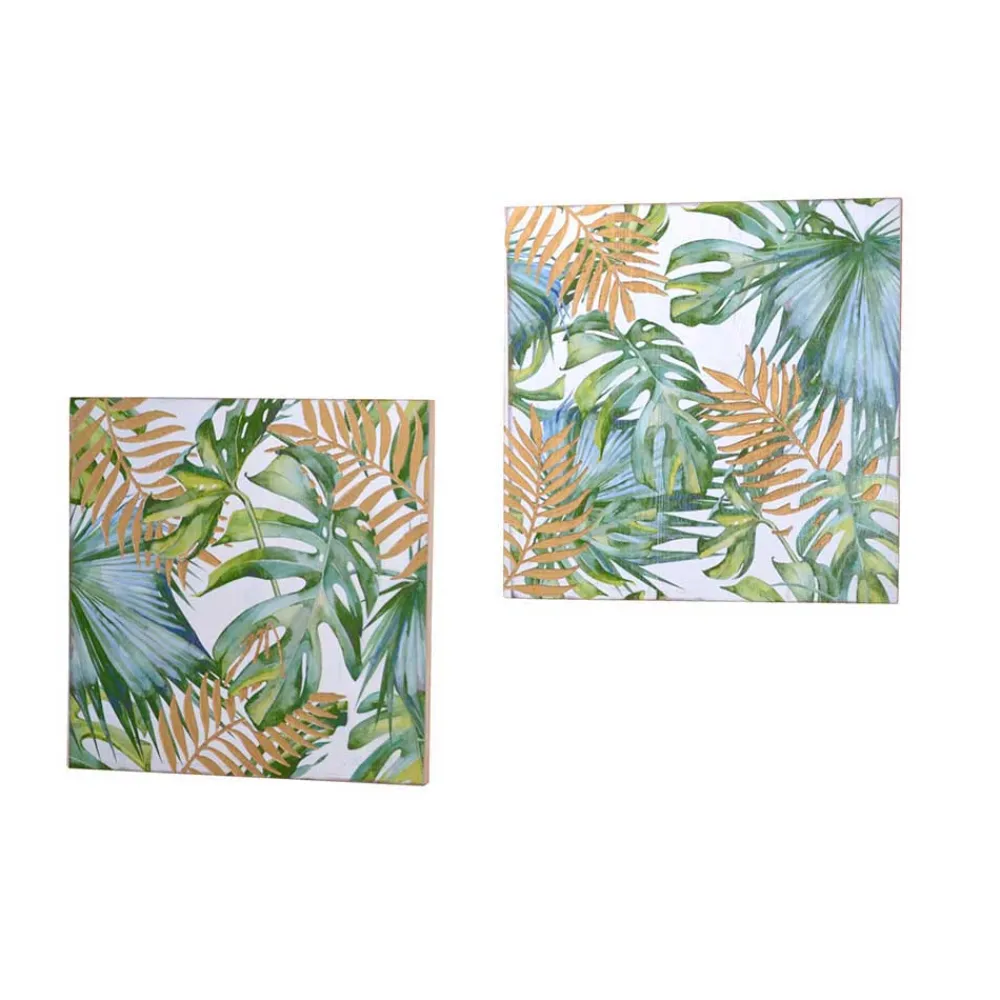 Wohnen Wandbilder*Massivholz Wandbild Set Jaypur mit Dschungel Motiv (2er Set)