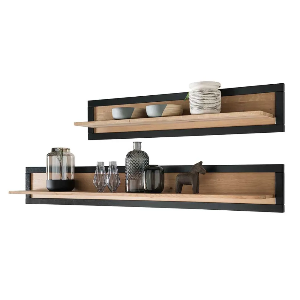 Wohnen Massivholz Wandboard in Natur & Schwarz - Embleys