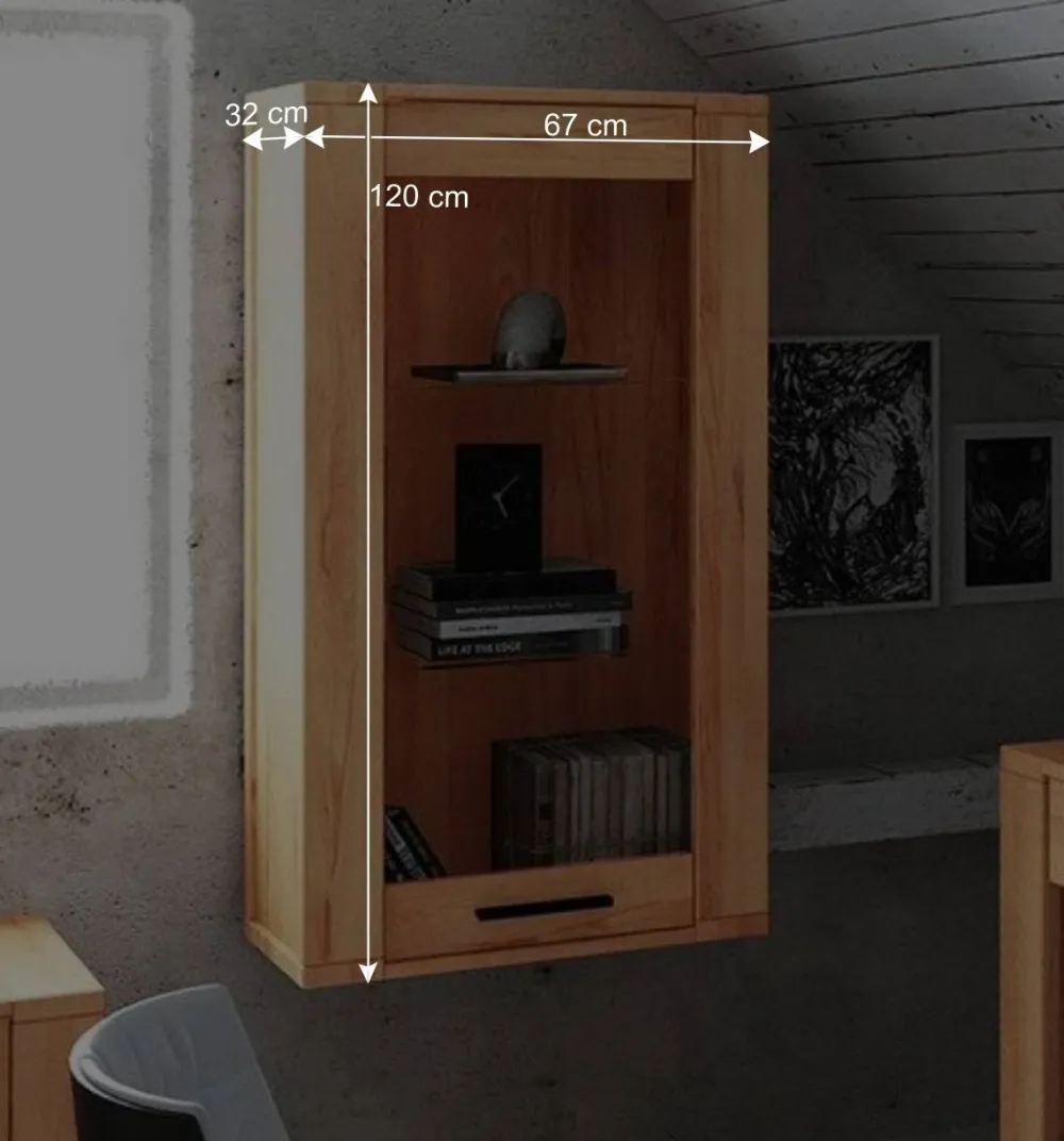 Wohnen Vitrinen|Wohnzimmer-Vitrinen*Massivholz Wandvitrine Mosniak aus Kernbuche geölt