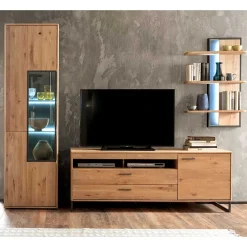 Wohnen Graue Möbel|Wohnwände*Massivholz Wohnwand Möbel Set - Assela (dreiteilig)