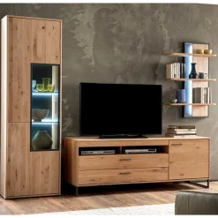 Wohnen Graue Möbel|Wohnwände*Massivholz Wohnwand Möbel Set - Assela (dreiteilig)