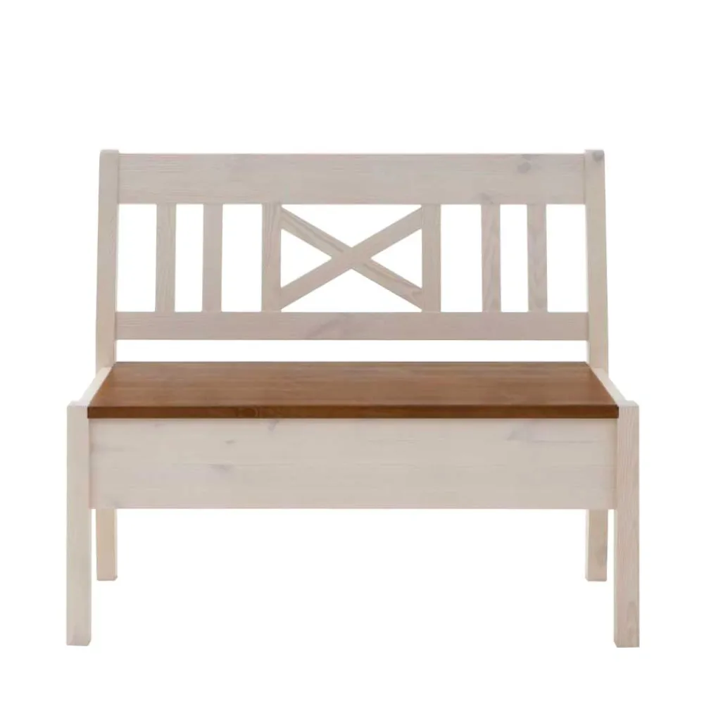 Wohnen Massivholzbank Barlad in Weiß Bernsteinfarben