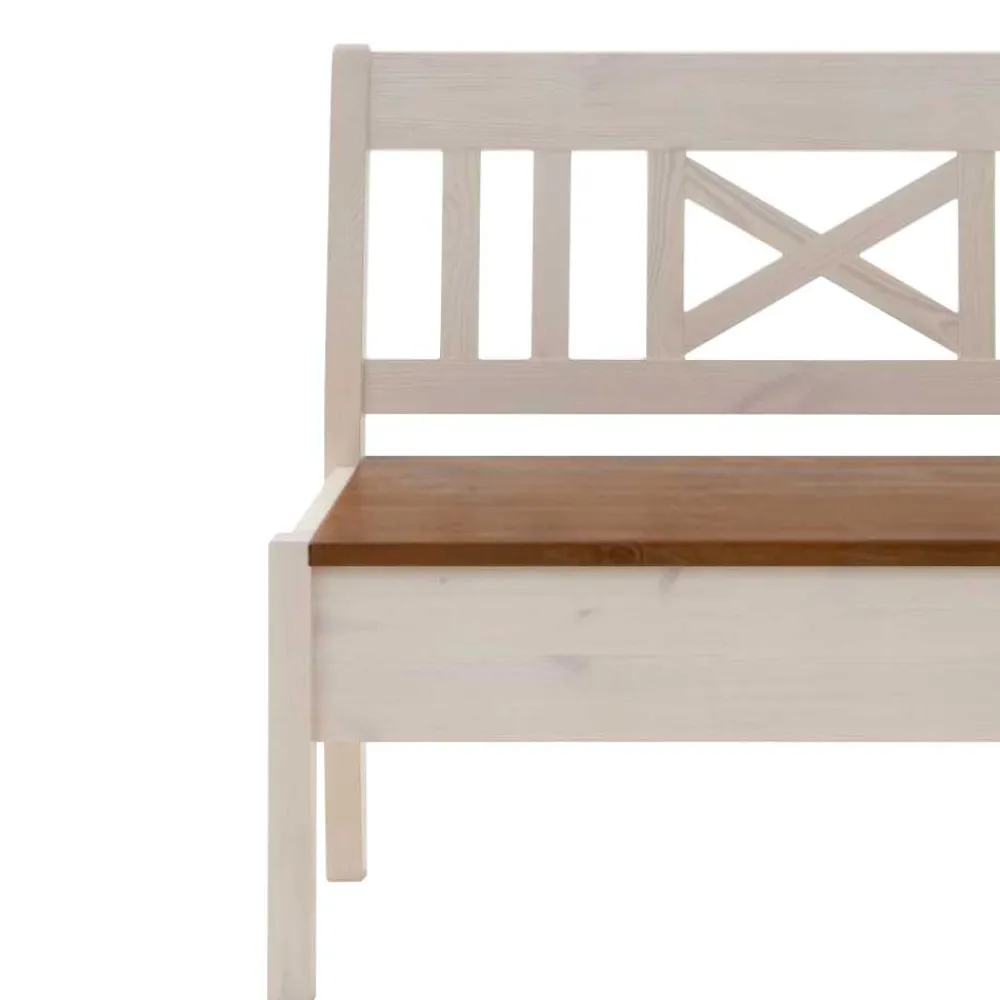 Wohnen Massivholzbank Barlad in Weiß Bernsteinfarben