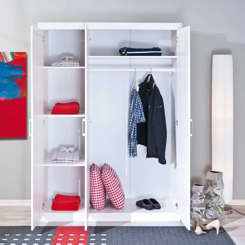 Wohnen Massivholz-Kleiderschrank Nabrosia in Weiß
