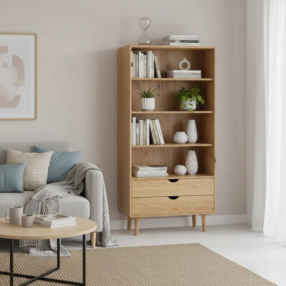 Wohnen Massivholz-Regal mit zwei Schubladen - Fabijola