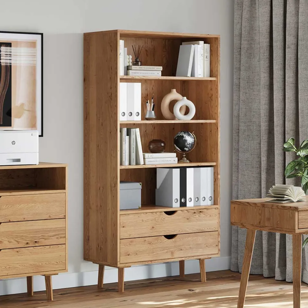 Wohnen Massivholz-Regal mit zwei Schubladen - Fabijola