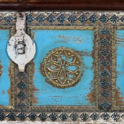 Wohnen Massivholztruhe in Antikweiß mit Blau Bronze Braun - Eskuladra