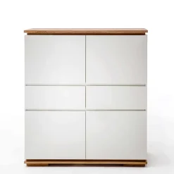 Wohnen Mattweißes Highboard mit Asteiche massiv - Vangels