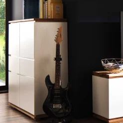 Wohnen Mattweißes Highboard mit Asteiche massiv - Vangels