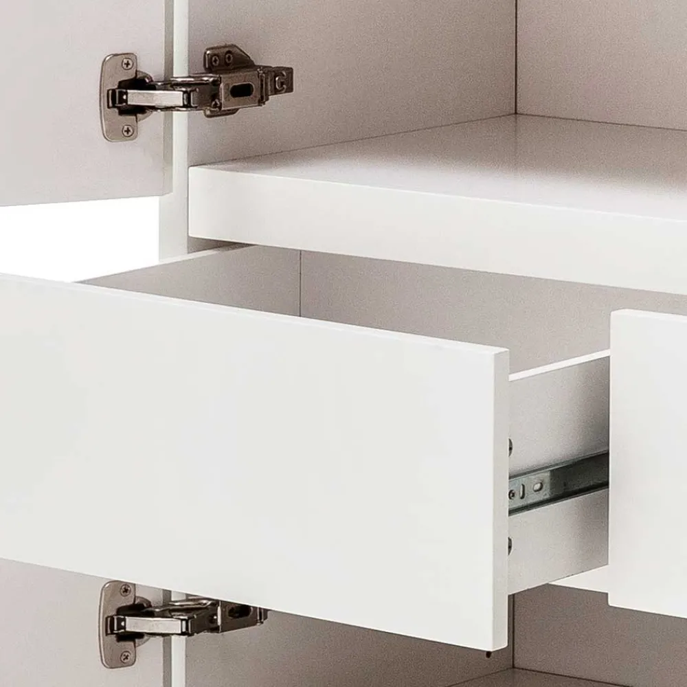 Wohnen Mattweißes Highboard mit Asteiche massiv - Vangels