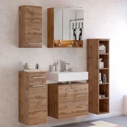 Wohnen Glasmöbel|Badezimmer Komplett*Möbel Badeinrichtung in Wildeichefarben - Lemnas (fünfteilig)