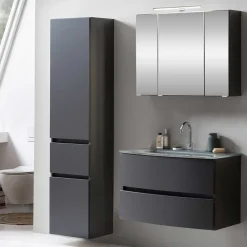 Wohnen Graue Möbel|Glasmöbel*Möbel fürs Badezimmer in Dunkelgrau - Natarivos (dreiteilig)