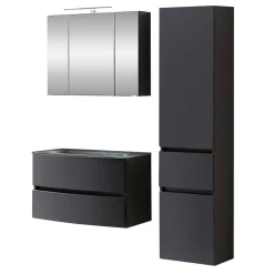 Wohnen Graue Möbel|Glasmöbel*Möbel fürs Badezimmer in Dunkelgrau - Natarivos (dreiteilig)