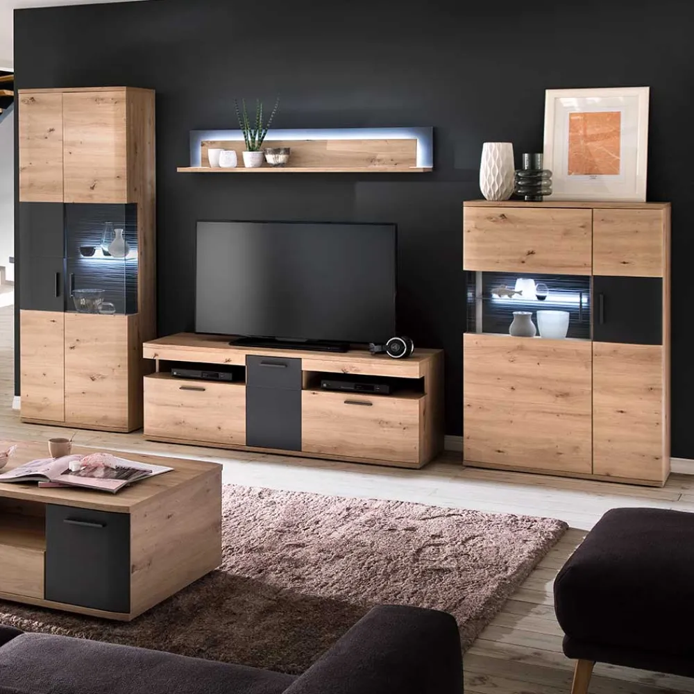 Wohnen Glasmöbel|Wohnzimmerschränke*Möbel Wohnkombination Set - Vecenda (vierteilig)