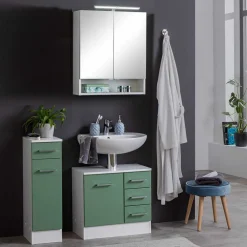 Wohnen Badezimmer Komplett*Möbelprogramm Badezimmer in Grün - Loenixa (dreiteilig)