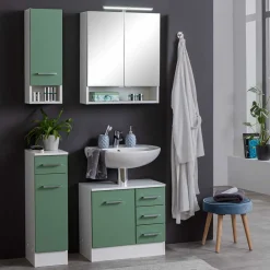 Wohnen Weiße Möbel|Badezimmer Komplett*Möbelprogramm fürs Bad in Grün - Loenixa (vierteilig)