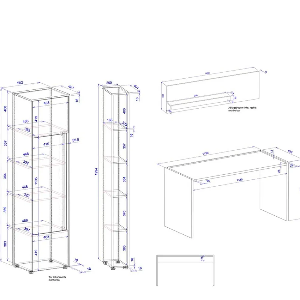 Wohnen Möbelset fürs Home Office komplett - Ahilav (vierteilig)