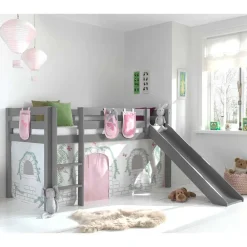 Kinder Wohnen Mädchen Rutschbett in Grau mit Vorhang - Constanza