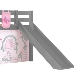 Kinder Wohnen Mädchen Rutschbett in Grau mit Vorhang - Constanza