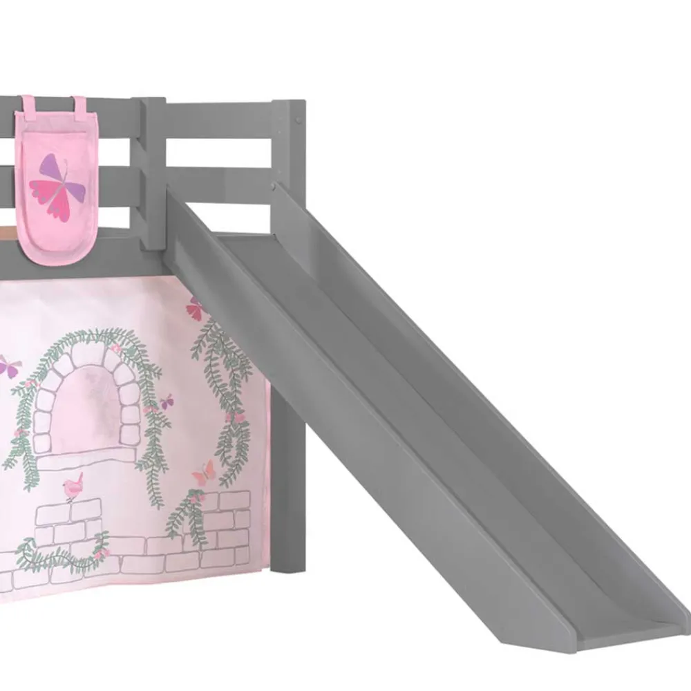 Kinder Wohnen Mädchen Rutschbett in Grau mit Vorhang - Constanza