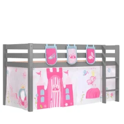 Wohnen Jugendbetten|Kinderbetten*Mädchen-Hochbett in Grau mit Prinzessin Vorhang - Gabor