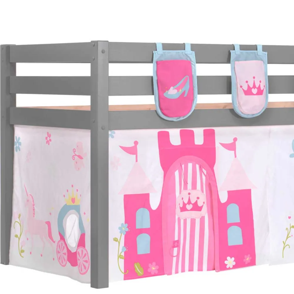 Wohnen Jugendbetten|Kinderbetten*Mädchen-Hochbett in Grau mit Prinzessin Vorhang - Gabor