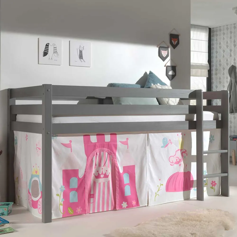 Kinder Wohnen Mädchenhochbett mit Vorhang Prinzessin und Schloss - Casa