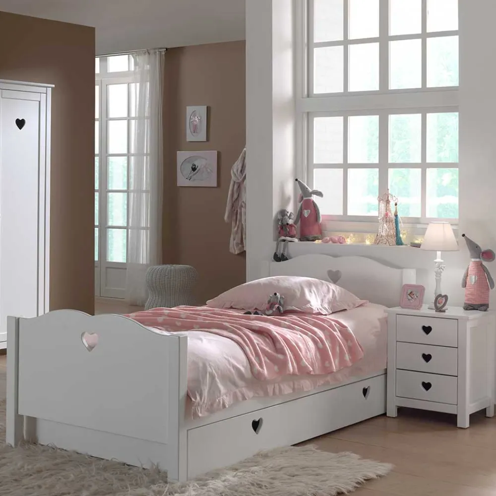 Wohnen Jugendzimmer Komplett|Kindermöbel*Mädchenzimmer Grandory mit Herzchen (vierteilig)