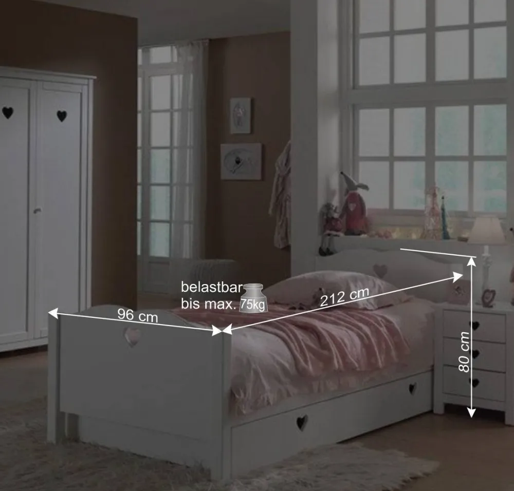 Wohnen Jugendzimmer Komplett*Mädchenzimmer Möbel Set Grandory in Weiß (vierteilig)