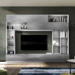 Wohnen Tv & Hifi-Möbel|Tv & Hifi-Möbel*Mediawand für Fernseher in Weiß & Beton Dekor - Fancy