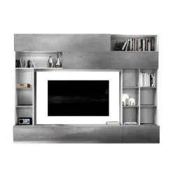 Wohnen Tv & Hifi-Möbel|Tv & Hifi-Möbel*Mediawand für Fernseher in Weiß & Beton Dekor - Fancy