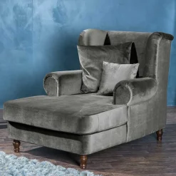 Wohnen Graue Möbel|Sessel & Hocker*Mega Wohnzimmersessel in Grau Samtvelours - Jusic