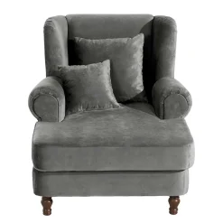 Wohnen Graue Möbel|Sessel & Hocker*Mega Wohnzimmersessel in Grau Samtvelours - Jusic