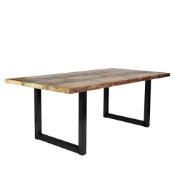 Wohnen Massivholzmöbel|Küchentische*Mehrfarbiger Esstisch Altholz Shabby Chic Enjadara mit Stahl Schwarz