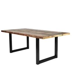 Wohnen Massivholzmöbel|Küchentische*Mehrfarbiger Esstisch Altholz Shabby Chic Enjadara mit Stahl Schwarz