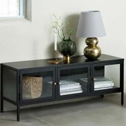 Wohnen Tv & Hifi-Möbel|Tv & Hifi-Möbel*Metall Lowboard Vitrine in Schwarz - Feliz