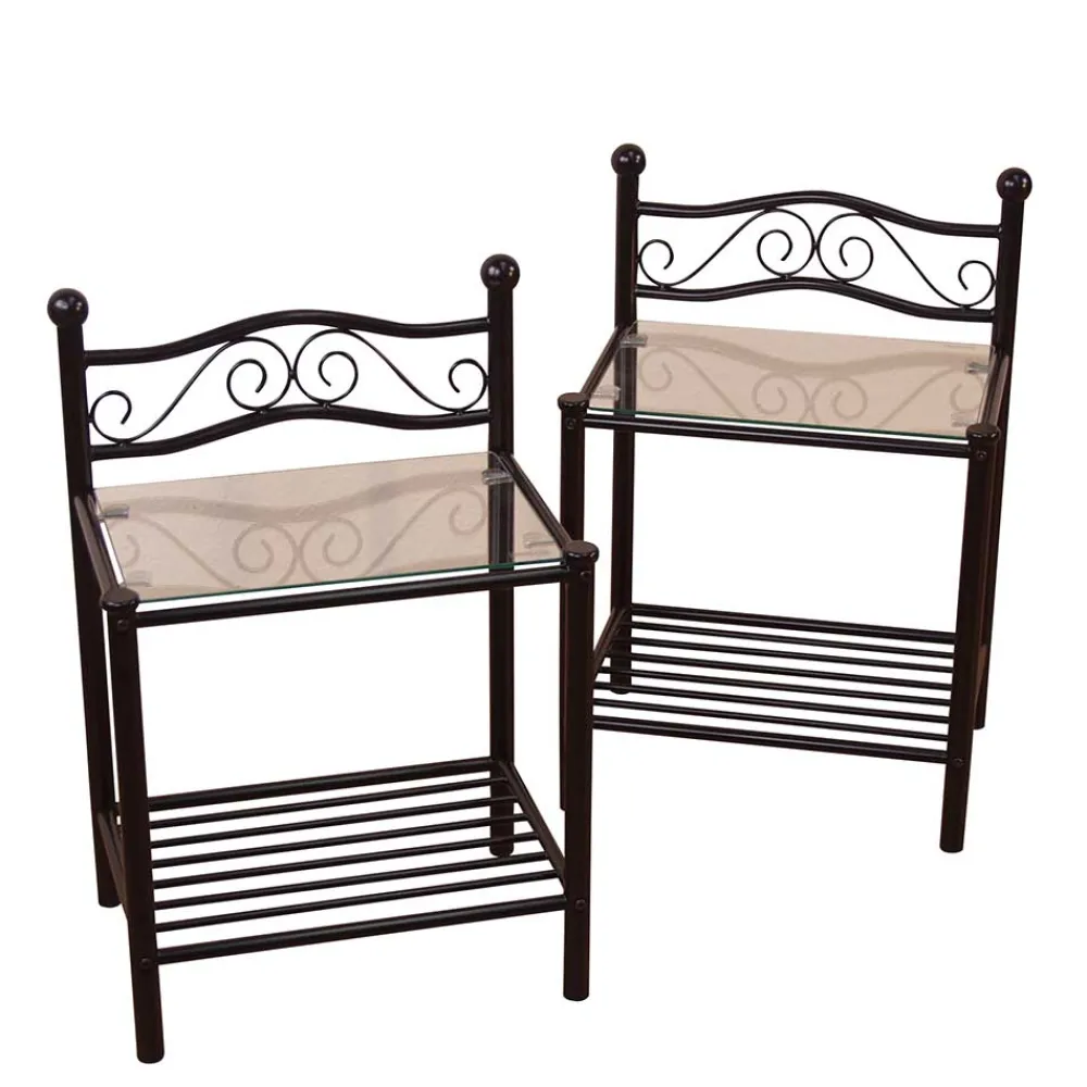 Wohnen Nachttische*Metall Nachttisch Cosmona mit Glasplatte (Set)