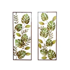 Wohnen Wandbilder*Metall Wandbilder mit Dschungel Blatt Motiv Droad je 35x91x4 cm (2er Set)