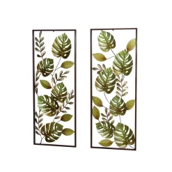 Wohnen Wandbilder*Metall Wandbilder mit Dschungel Blatt Motiv Droad je 35x91x4 cm (2er Set)