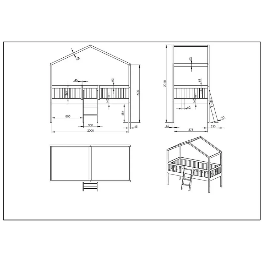 Kinder Wohnen Midi Hochbett im Haus Design in Weiß - Rumona