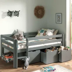 Kinder Wohnen Mini Hochbett mit Absturzsicherung in Grau - Joina