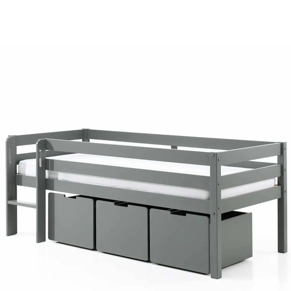 Kinder Wohnen Mini Hochbett mit Absturzsicherung in Grau - Joina