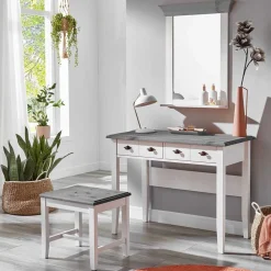 Wohnen Modern Country Frisiertisch Set zweifarbig - Mirandesca (dreiteilig)